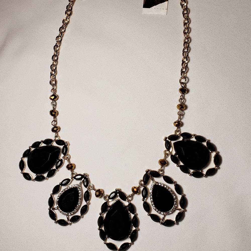 INC Black Teardrop Necklace